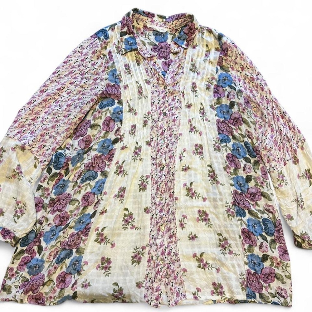 Boho floral patchwork button up shirt with long sleeves
